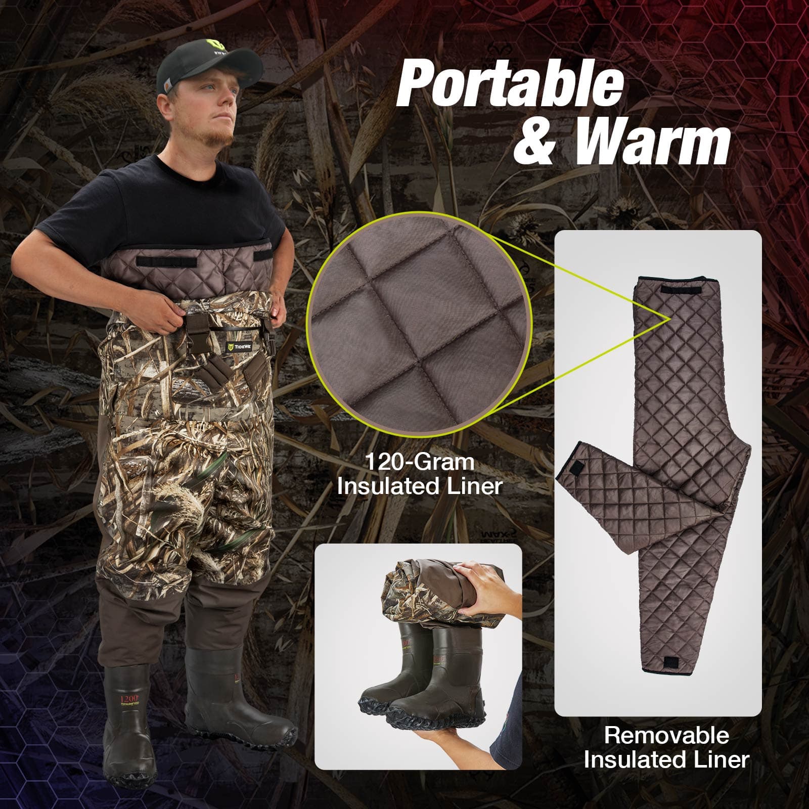 TideWe Breathable Heated Chest Waders, 1200G Waterproof Duck Hunting Wader with Removable Insulated Liner - TIDEWE WADERS