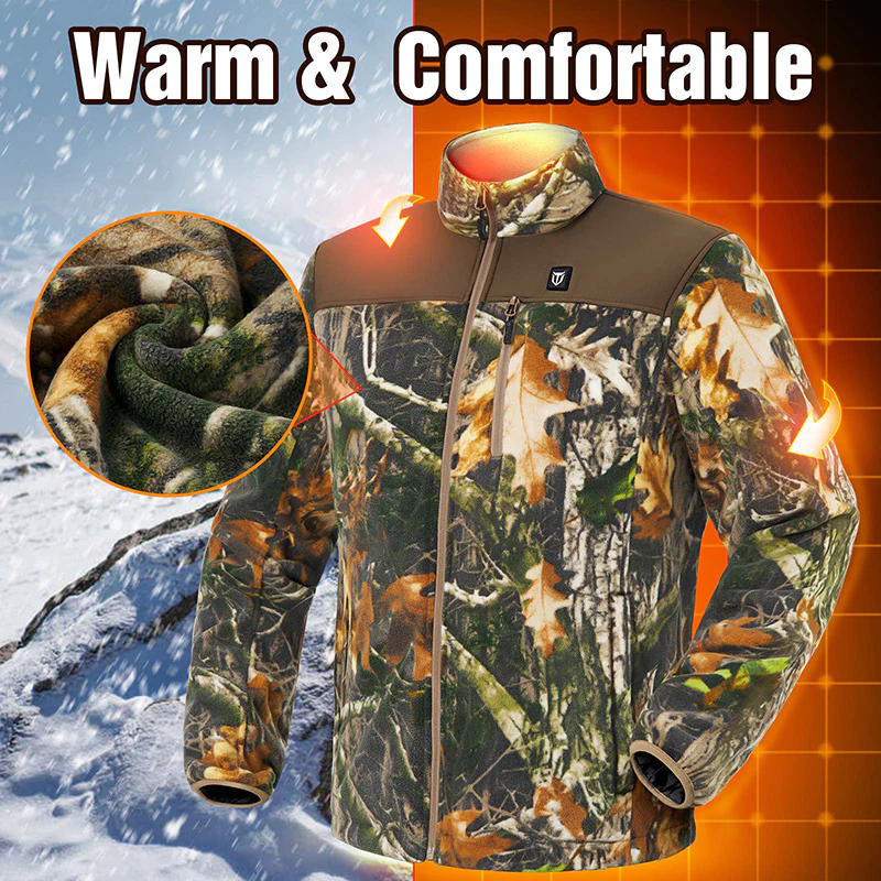 TIDEWE Men’s Heated Jacket Fleece with Battery Pack, Rechargeable Coat for Hunting (Black, Camo, Size S-XXXL) - TIDEWE WADERS