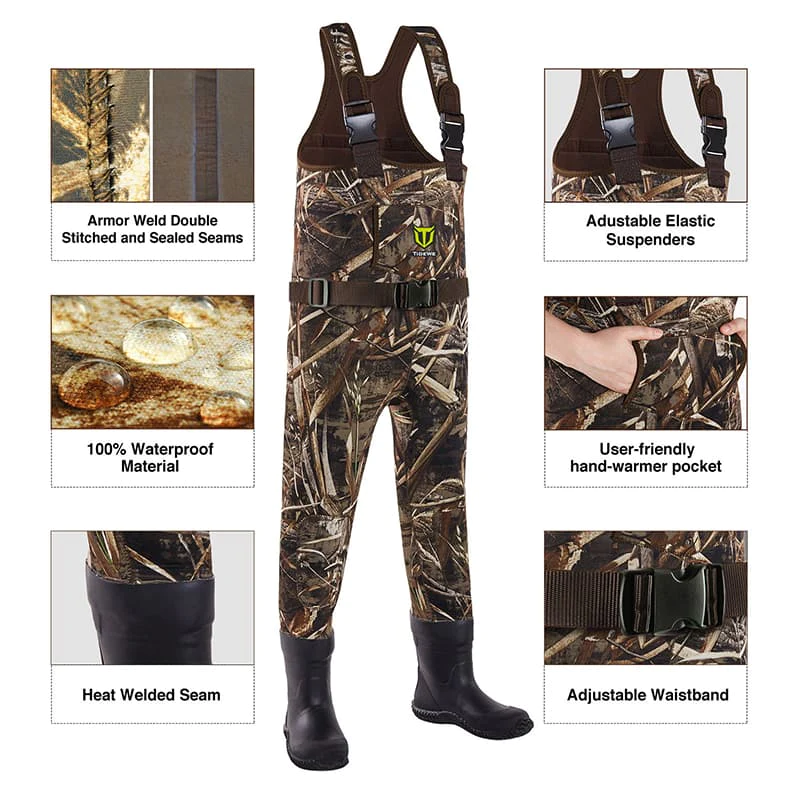 TideWe Hunting Chest Waders for Toddler Kids Youth, Fishing Neoprene Realtree MAX5 Camo Waders - TIDEWE WADERS