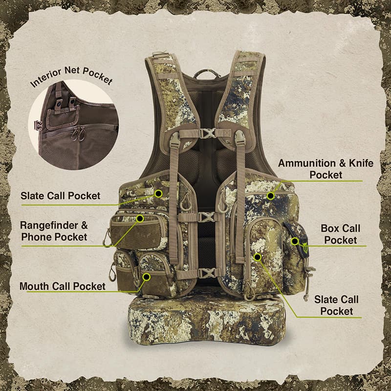 TideWe Turkey Hunting Vest With Seat Cushion and Game Pouch - TIDEWE WADERS