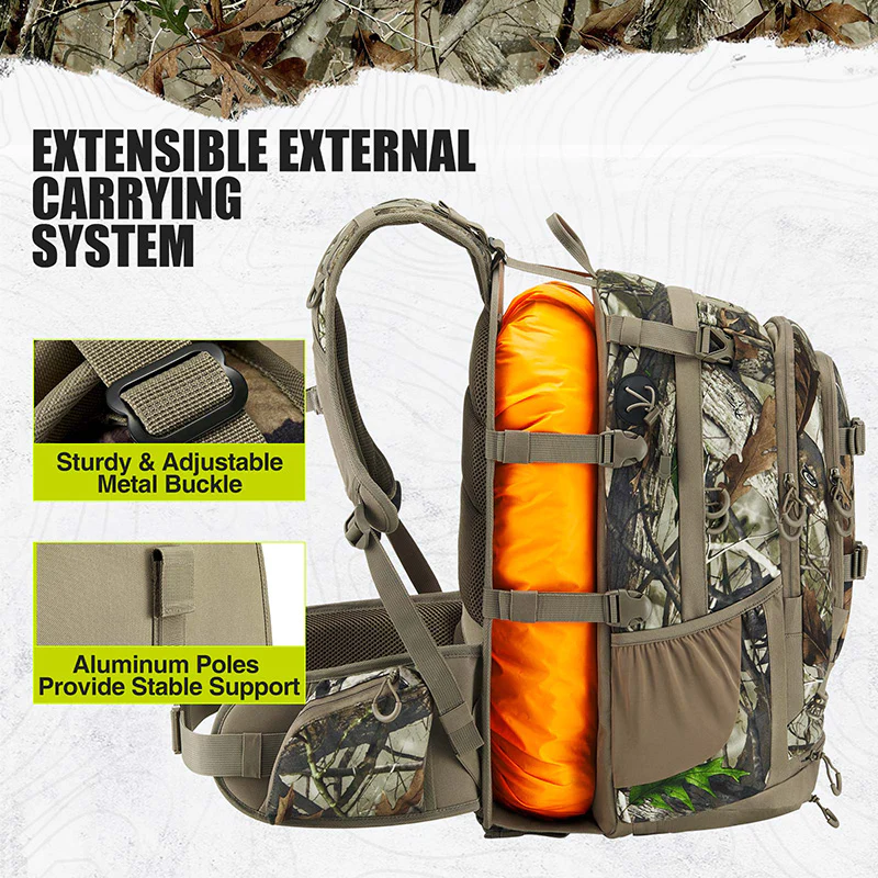 TIDEWE Hunting Backpack with Extendable Capacity 40 - 66L, Durable Hunting Pack with Rain Cover for Bow/Rifle/Pistol (Next Camo G2) - TIDEWE WADERS