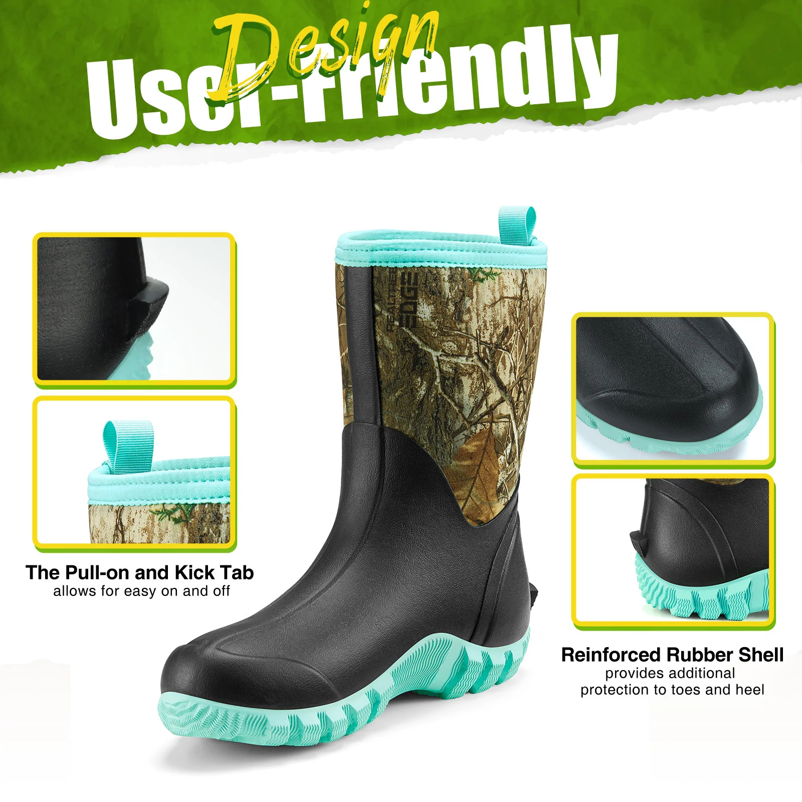 TideWe Women's Rubber Garden Boots, Neoprene Waterproof Insulated Mid Calf Hunting Boots and Rain Boot - TIDEWE WADERS