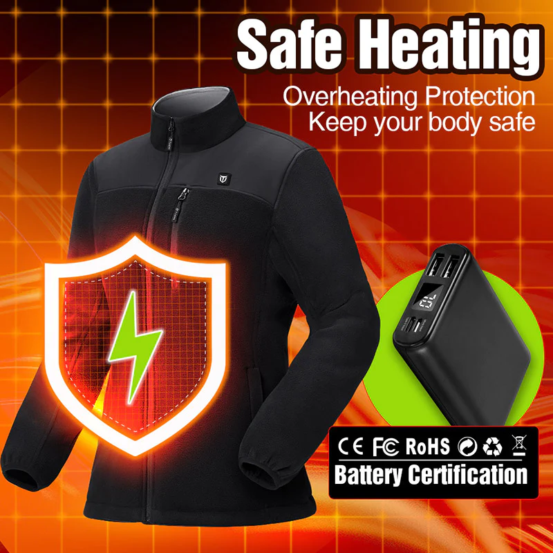 TIDEWE Women’s Heated Jacket Fleece with Battery Pack, Rechargeable Coat for Hunting (Black, Camo, Size S-XXL) - TIDEWE WADERS