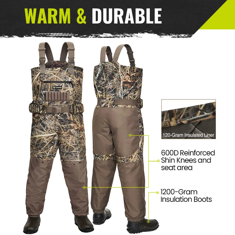 TideWe Breathable Insulated Chest Waders, 1200G Waterproof Bootfoot Duck Hunting Waders with Steel Shank Boots - TIDEWE WADERS