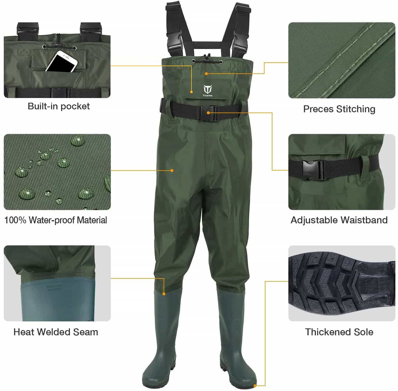 TideWe Fishing Waders PVC Waterproof Chest Wader With Bootfoots - TIDEWE WADERS