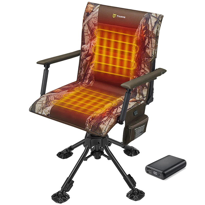 TideWe Heated Hunting Chair Adjustable Height 360° Swivel Blind Chair With Armrests - TIDEWE WADERS