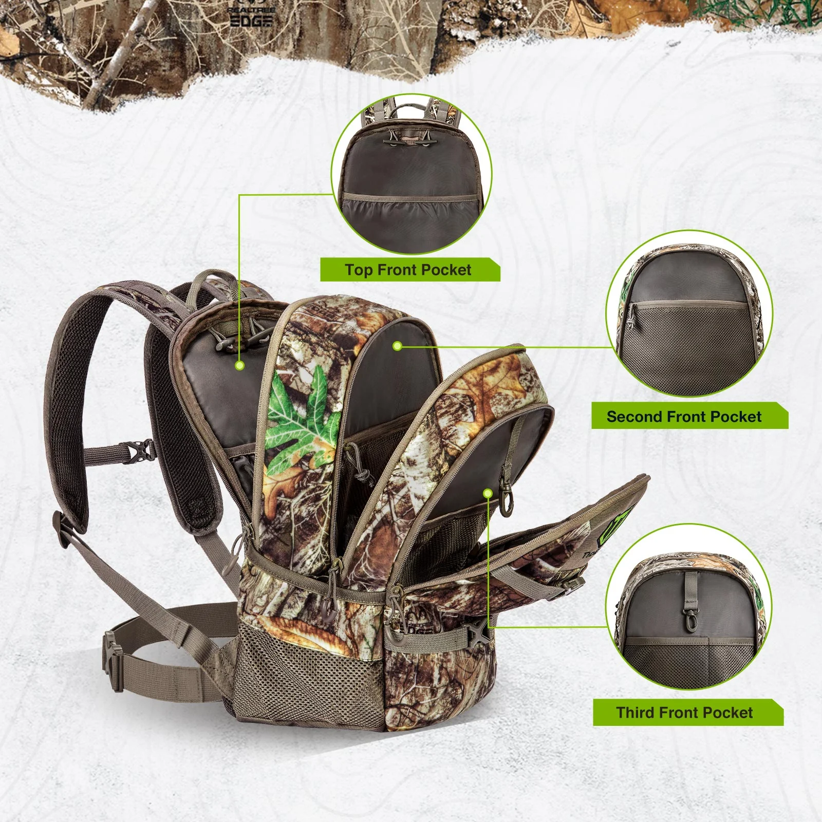 TideWe Hunting Backpack Waterproof Camo Hunting Pack with Rain Cover, 25L Realtree Edge Durable Day Pack - TIDEWE WADERS