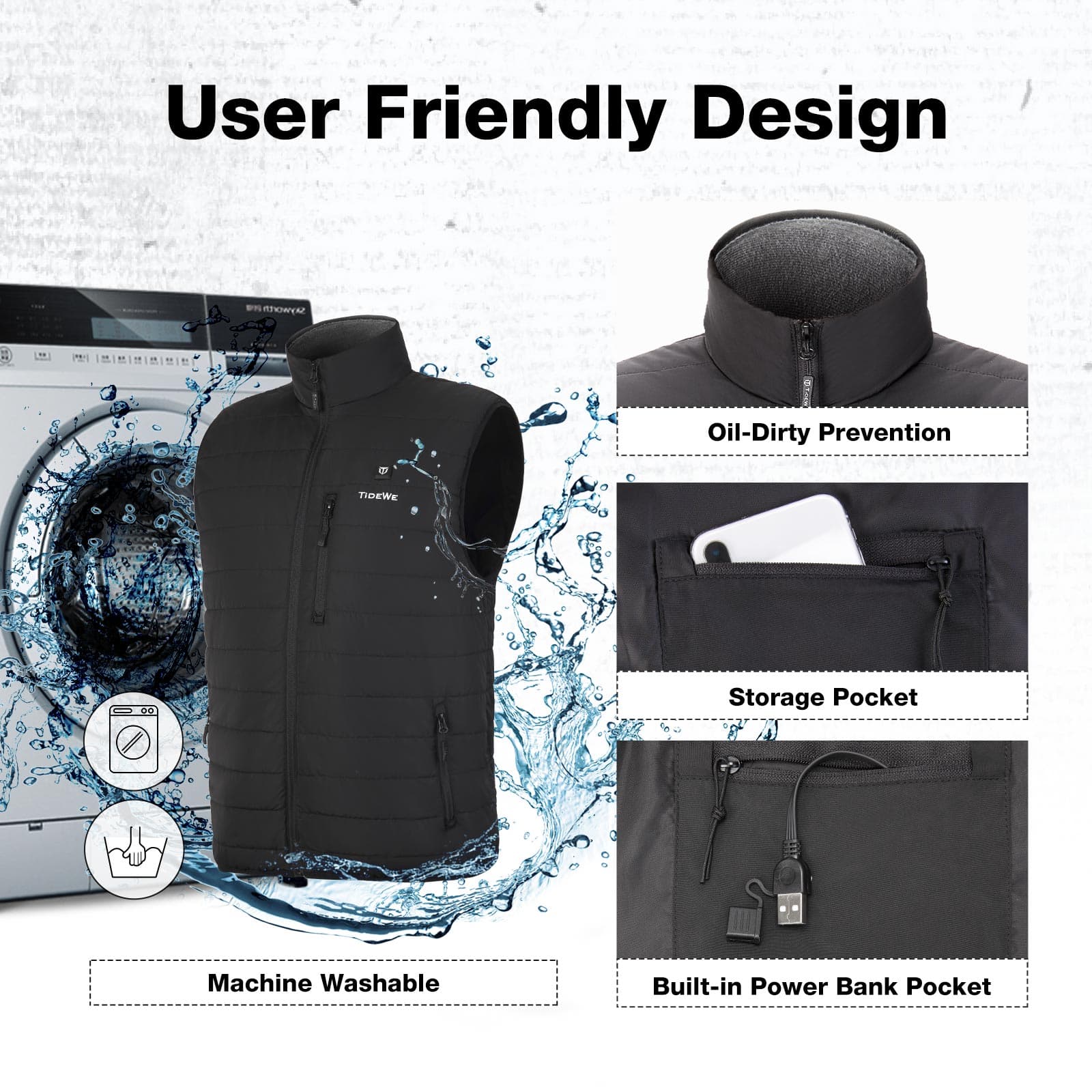 TideWe Men’s Heated Vest with Battery Pack, Lightweight and Washable Vest - TIDEWE WADERS