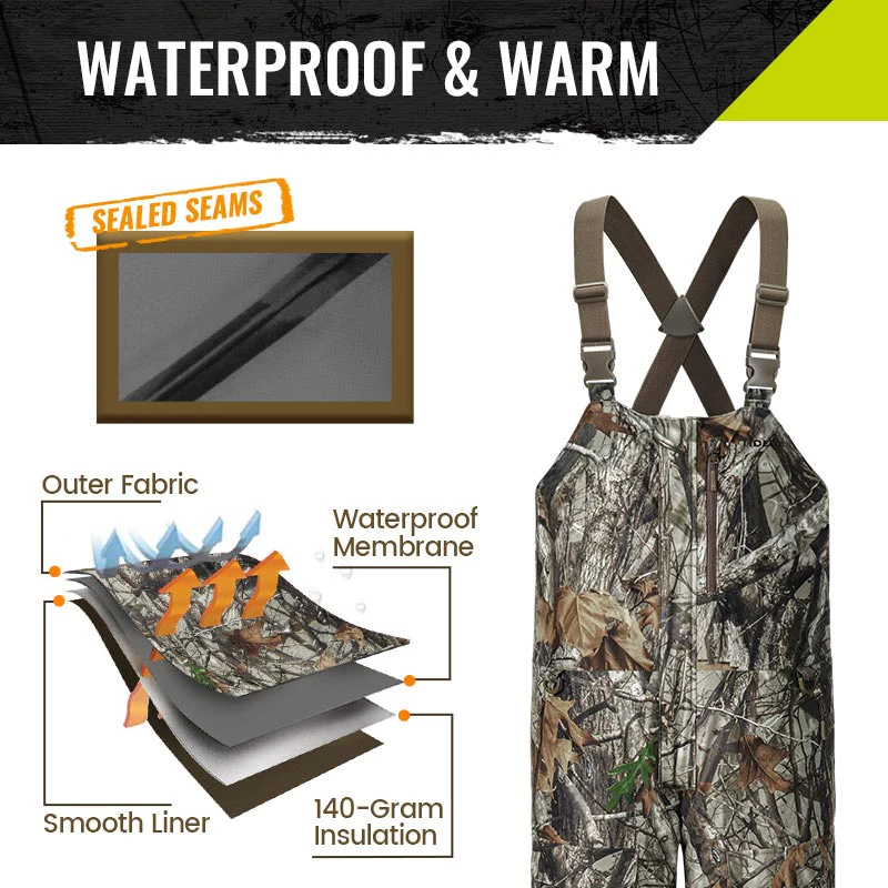 TideWe Men’s Insulated Camo Hunting Bibs with Battery, Waterproof Heated Bib for All Day Outdoor Comfort - TIDEWE WADERS