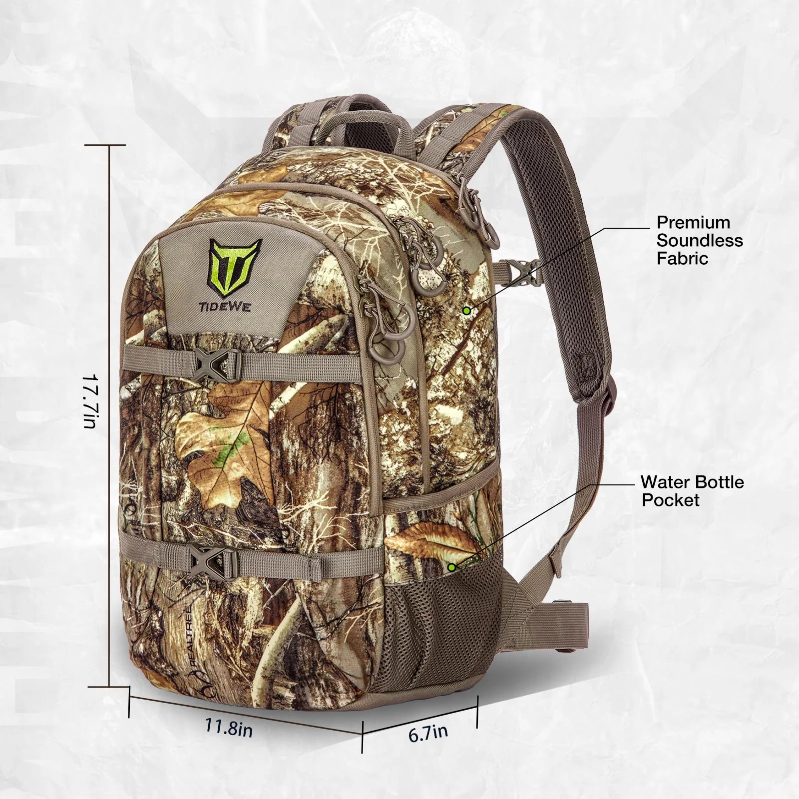 TideWe Hunting Backpack Waterproof Camo Hunting Pack with Rain Cover, 25L Realtree Edge Durable Day Pack - TIDEWE WADERS