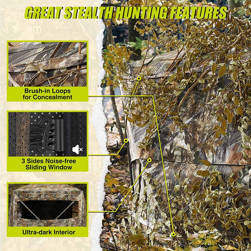 TideWe Blinds | 4-6 Person Turkey Hunting Blind See Through Camo Ground Blind - TIDEWE WADERS