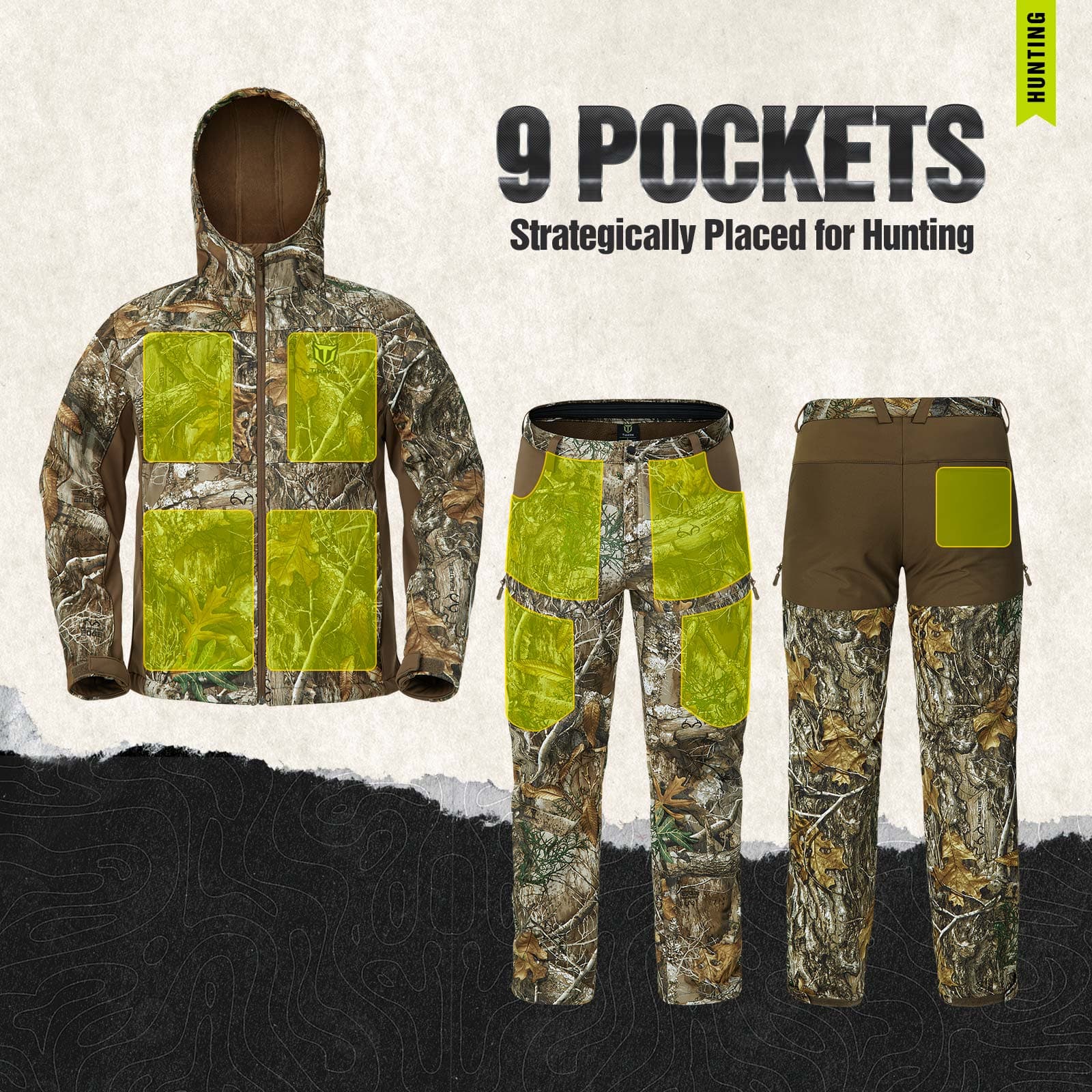 TideWe Men's Hunting Clothes,Silent Water Resistant Camo Hunting Suits - TIDEWE WADERS