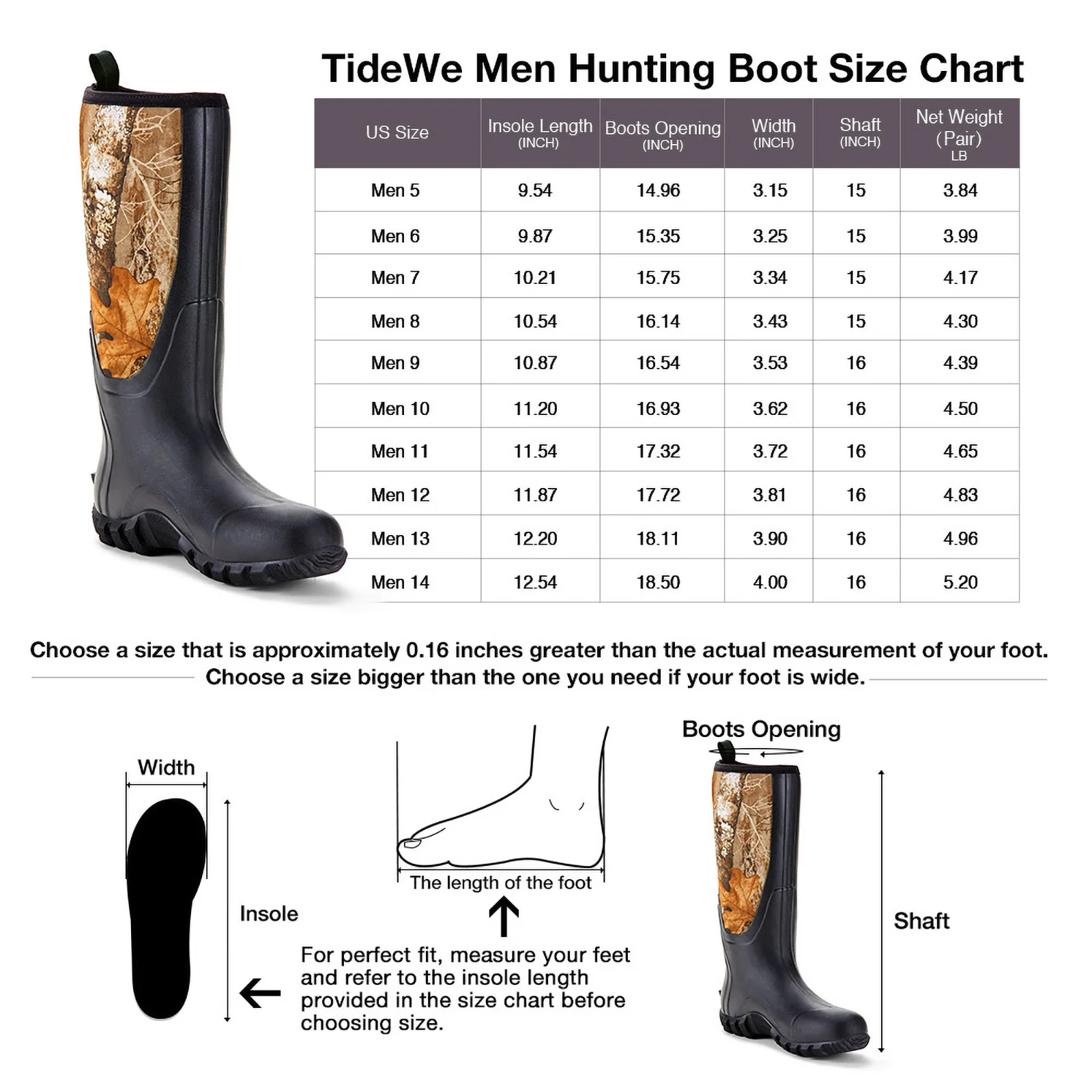 TideWe Rubber Hunting Boots for Men, Rain Boots with Steel Shank Neoprene - TIDEWE WADERS