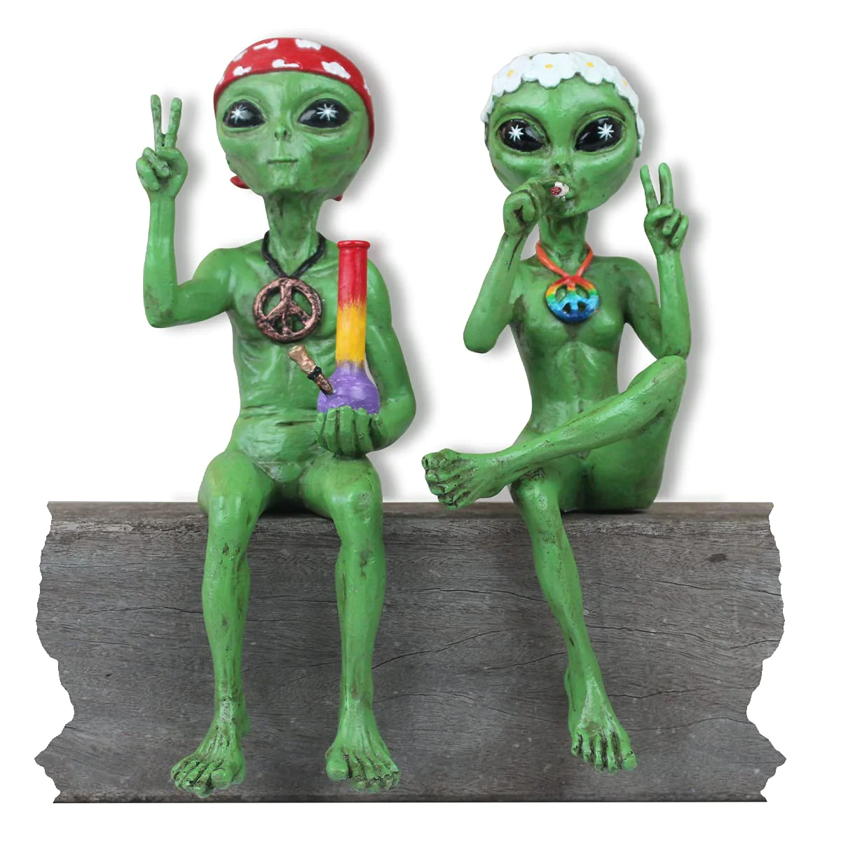 Hippie and Stoner Alien Invasion Couple Statues