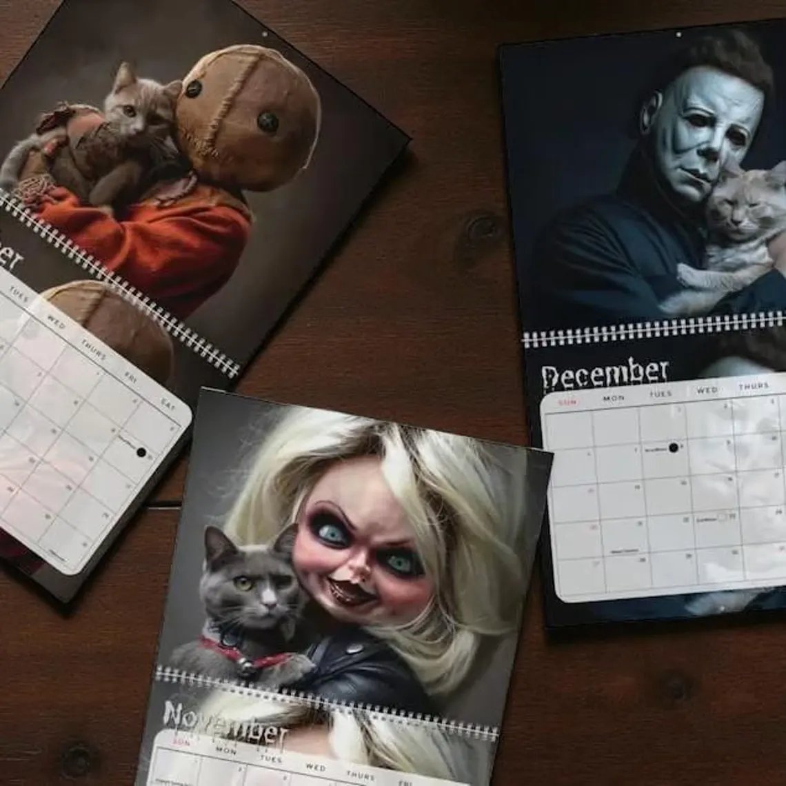 Horror Cats 2026 Wall Calendar, Funny Movie Villains Gift