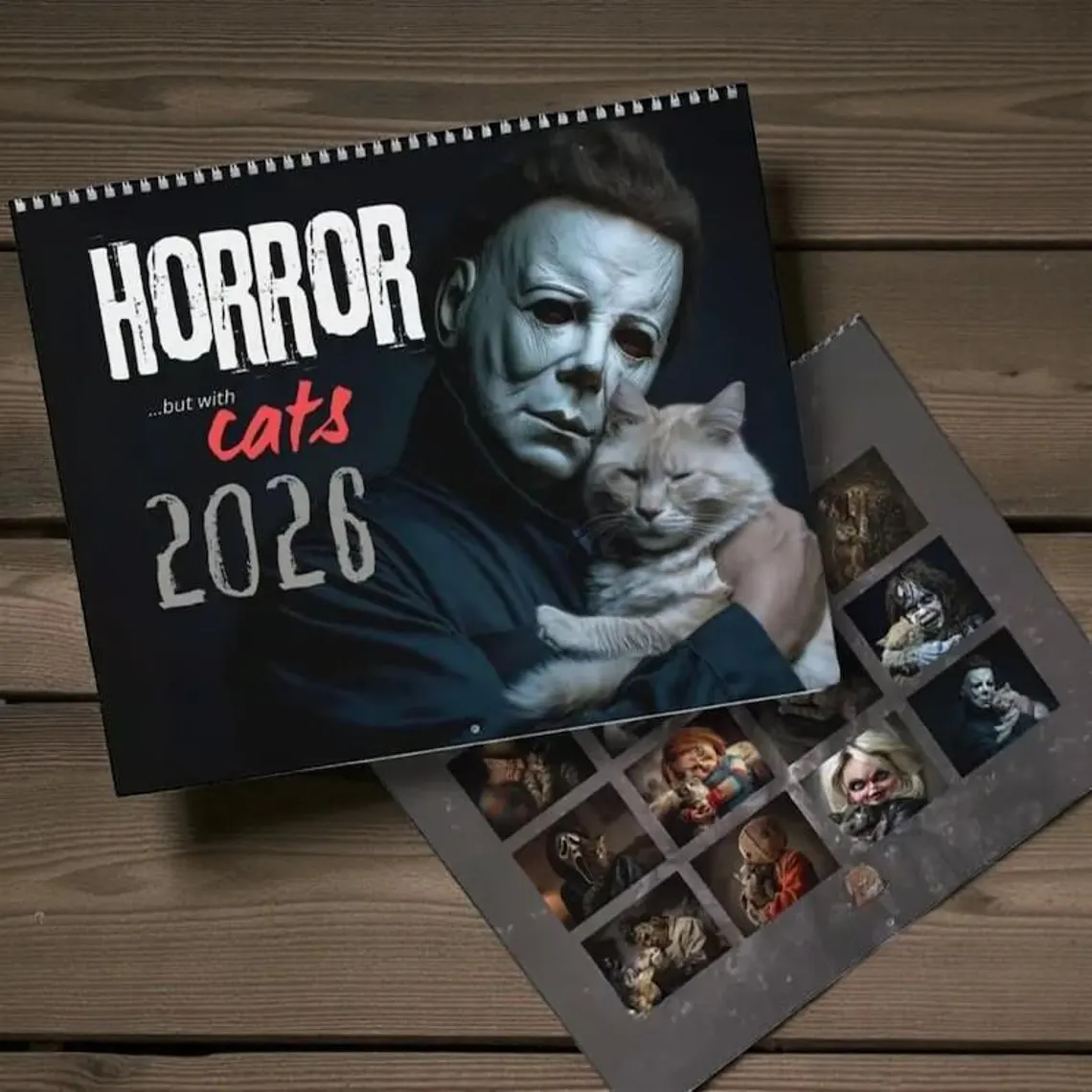 Horror Cats 2026 Wall Calendar, Funny Movie Villains Gift
