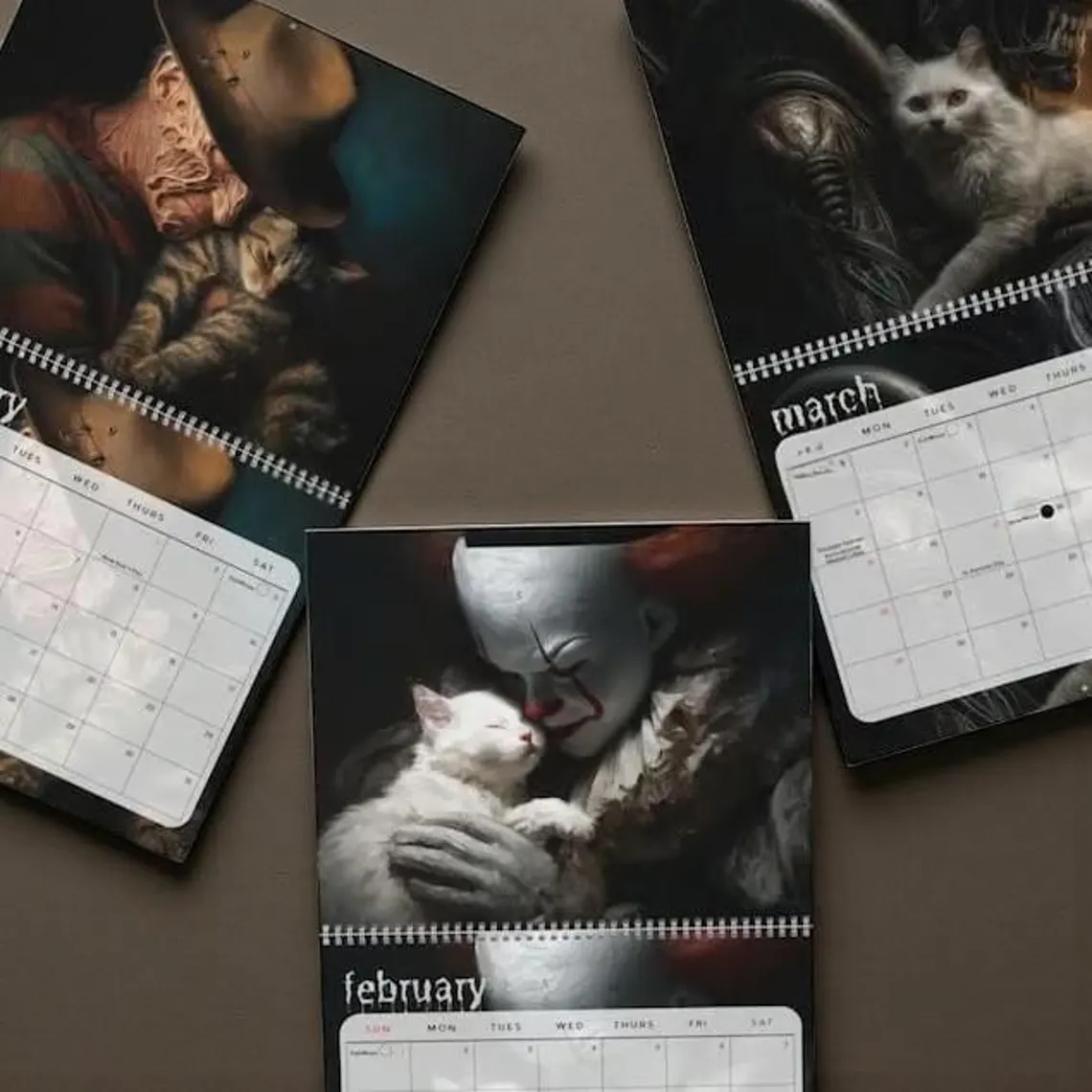 Horror Cats 2026 Wall Calendar, Funny Movie Villains Gift