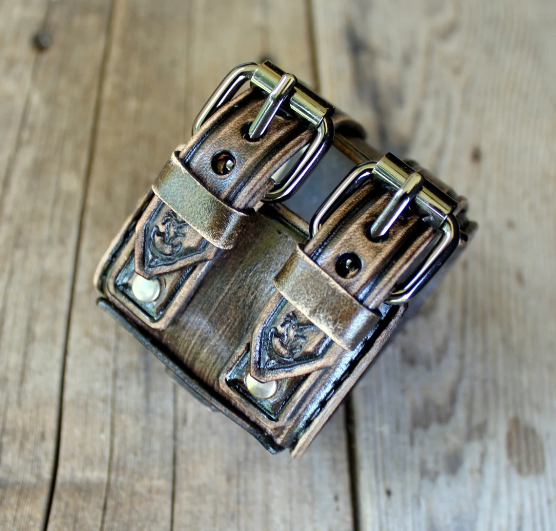 Men's Wide Leather Cuff Wrist Watch