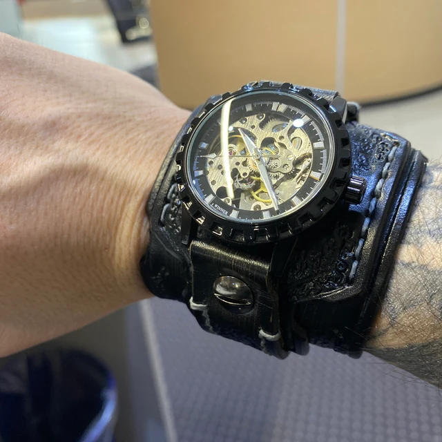 Men's Steampunk Leather Cuff Watch