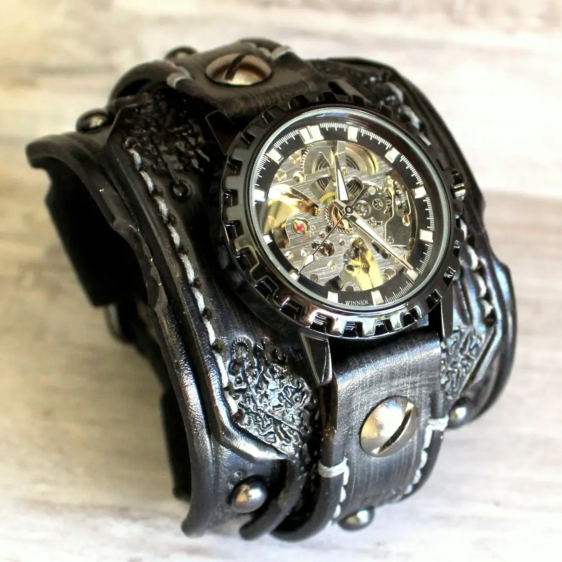 Men's Steampunk Leather Cuff Watch