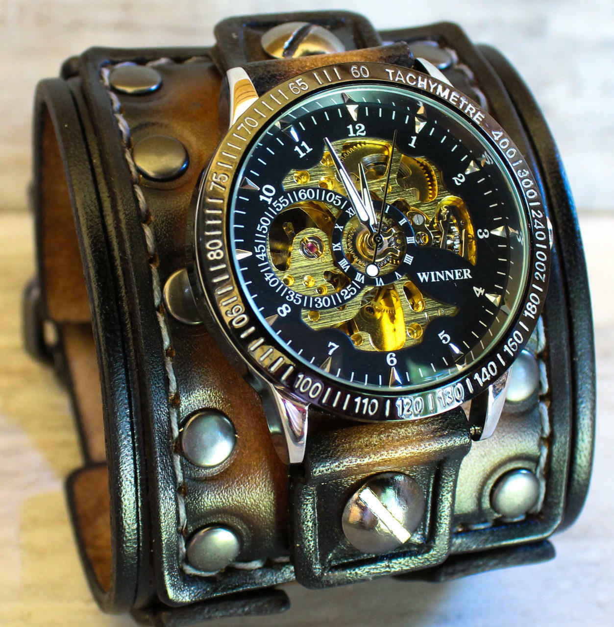 Double Buckle Steampunk Leather Watch