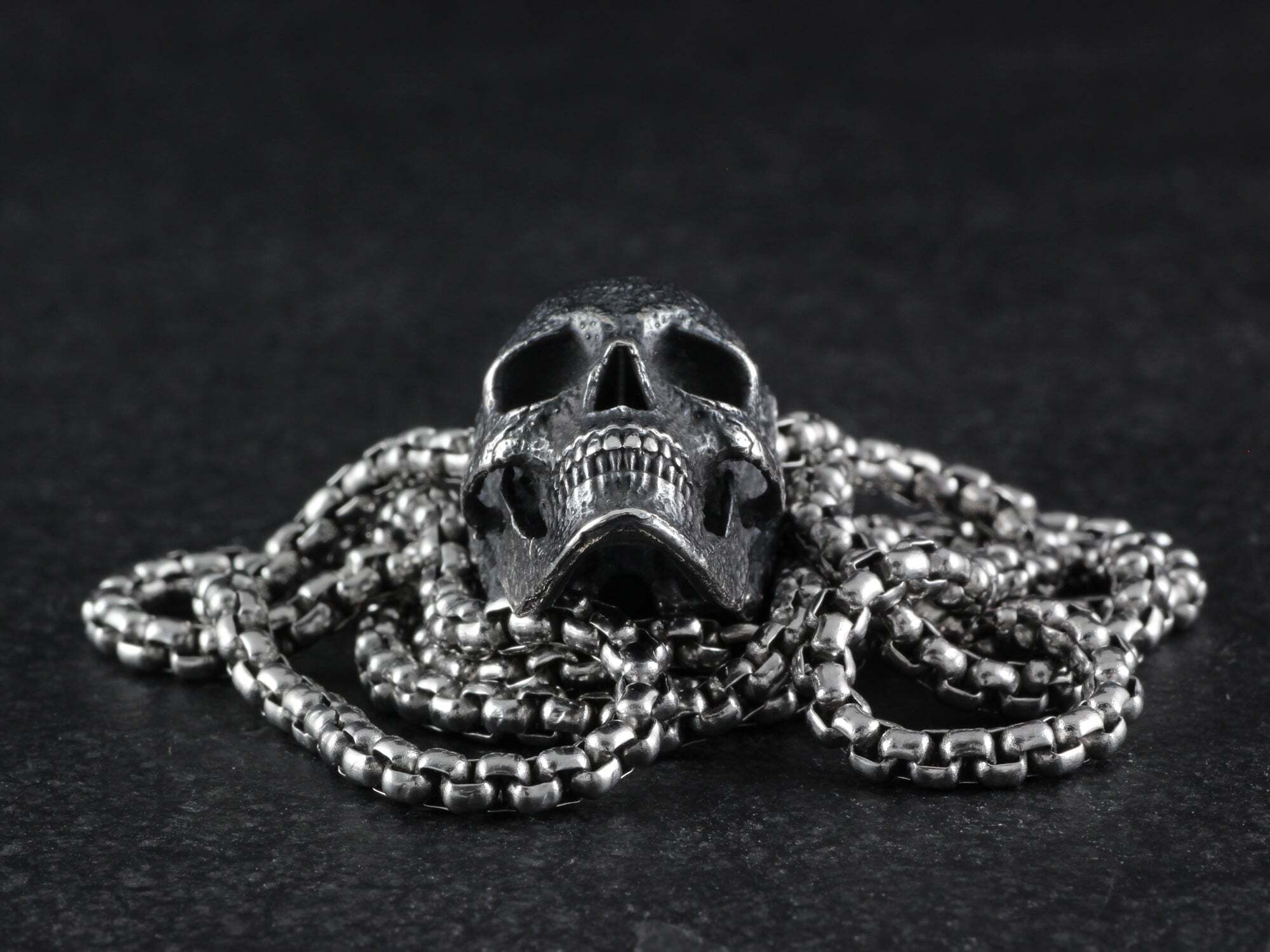 Sterling Silver Human Skull Necklace