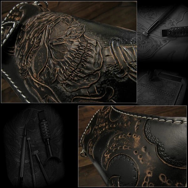 Hand Pirate/Skull Carved Leather Wallet Biker Wallet