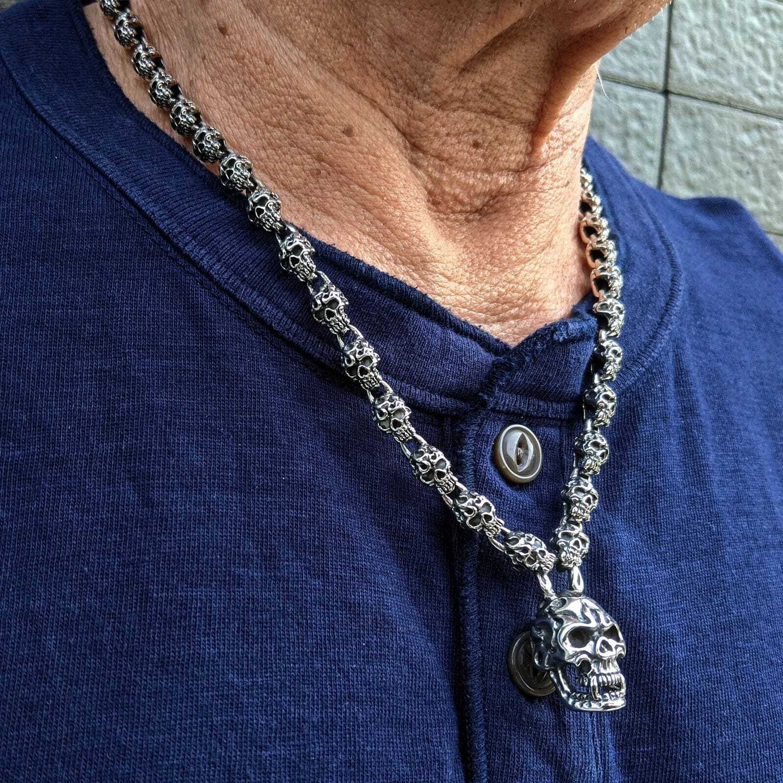 Flaming Skull Sterling Silver Necklace