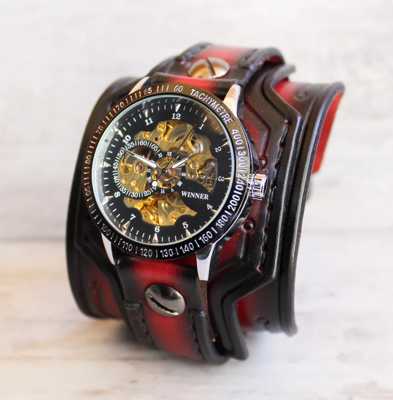 Men's Steampunk Waterproof RED Wrist Watch