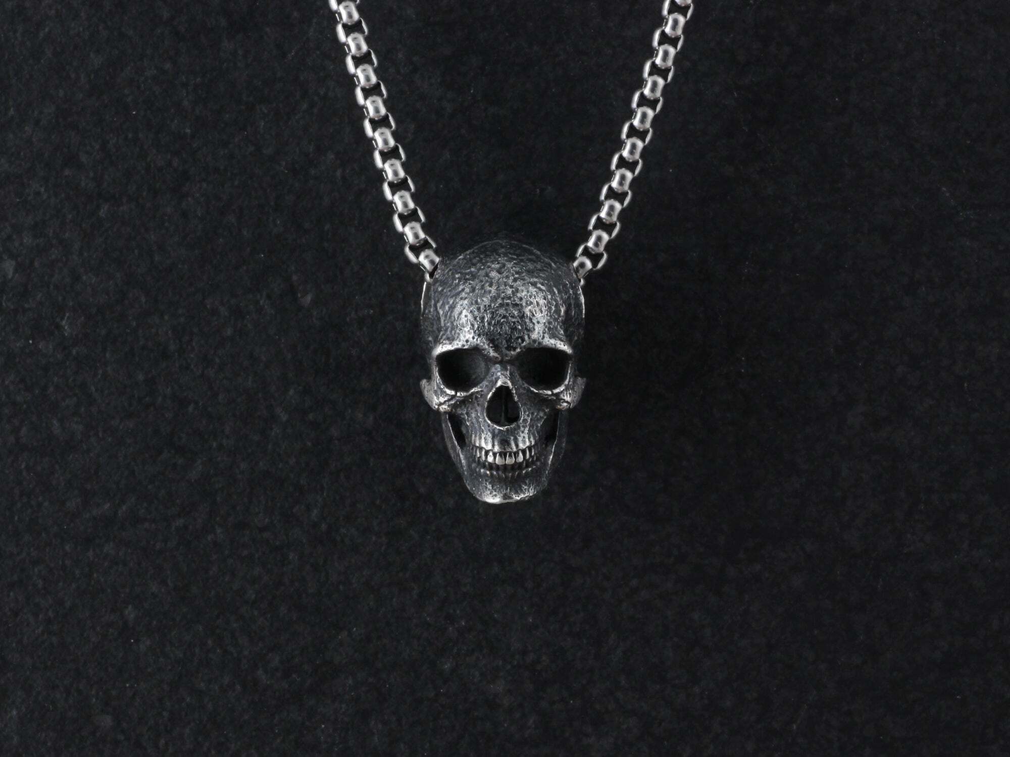 Sterling Silver Human Skull Necklace