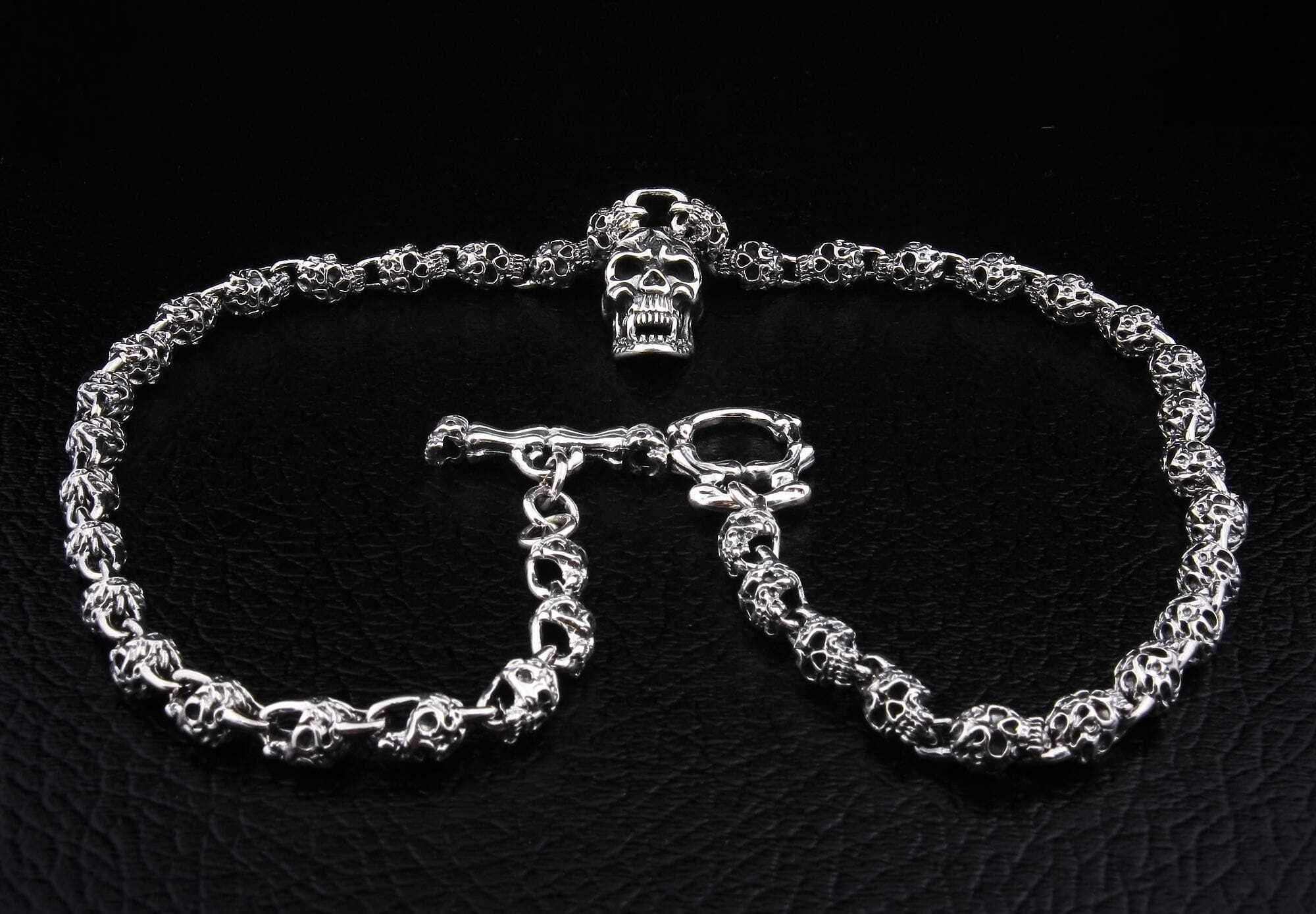 Flaming Skull Sterling Silver Necklace