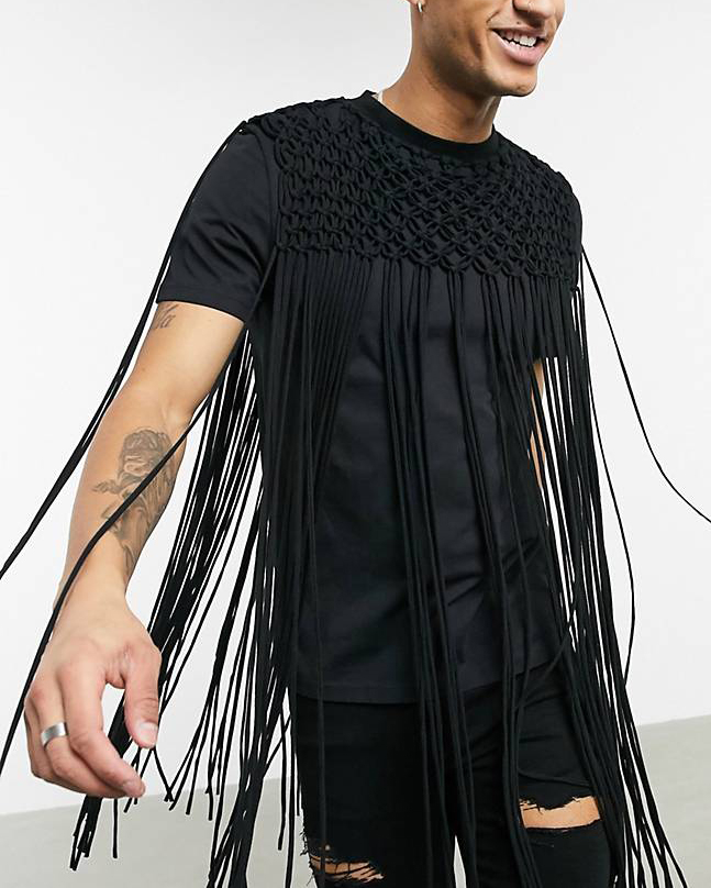 Men's casual tassel T-shirt