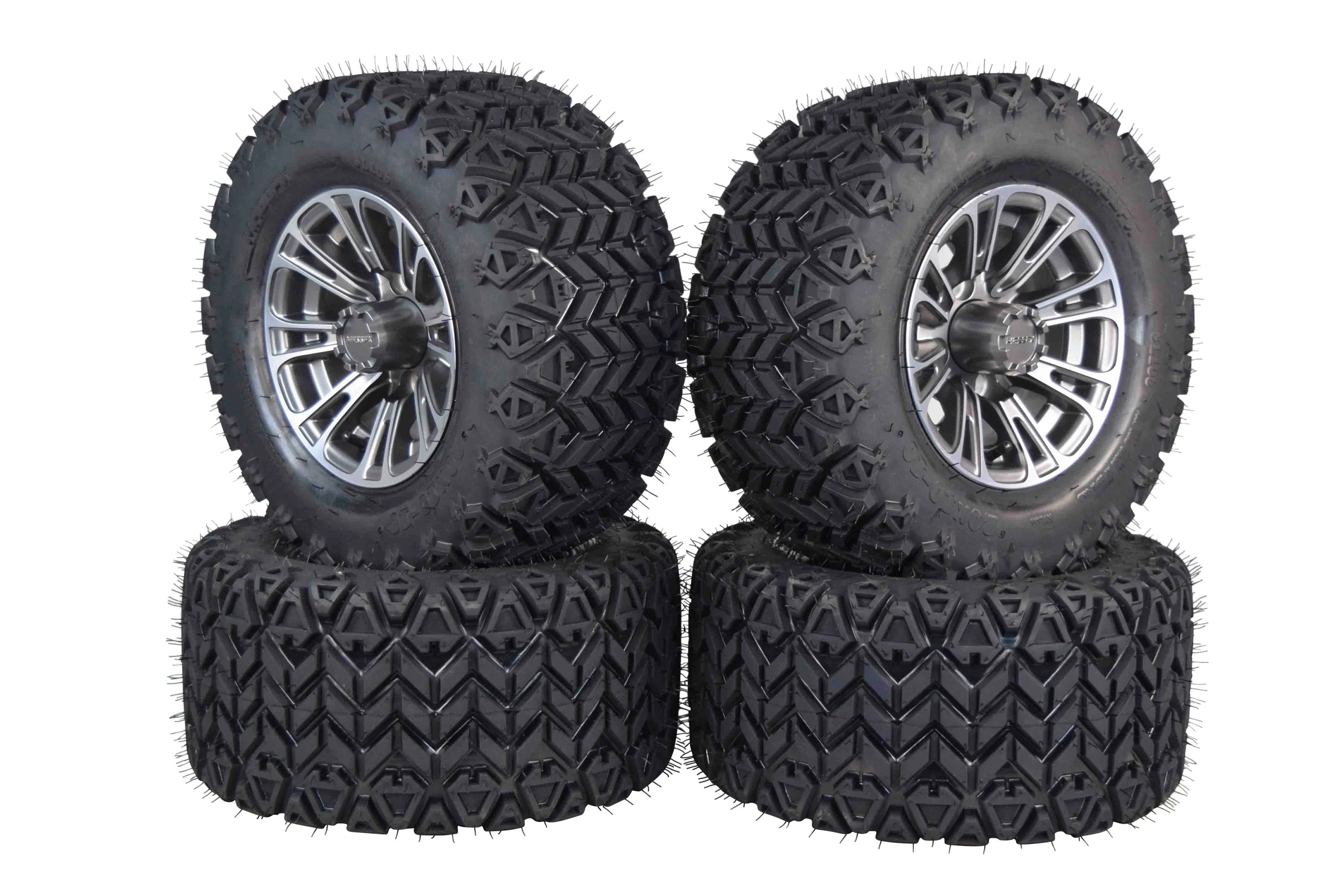 MASSFX QUAKE Golf Cart Gunmetal Wheel 20x10-10 Tire 10x7 4/101.6 4/4 Rim 4 PACK