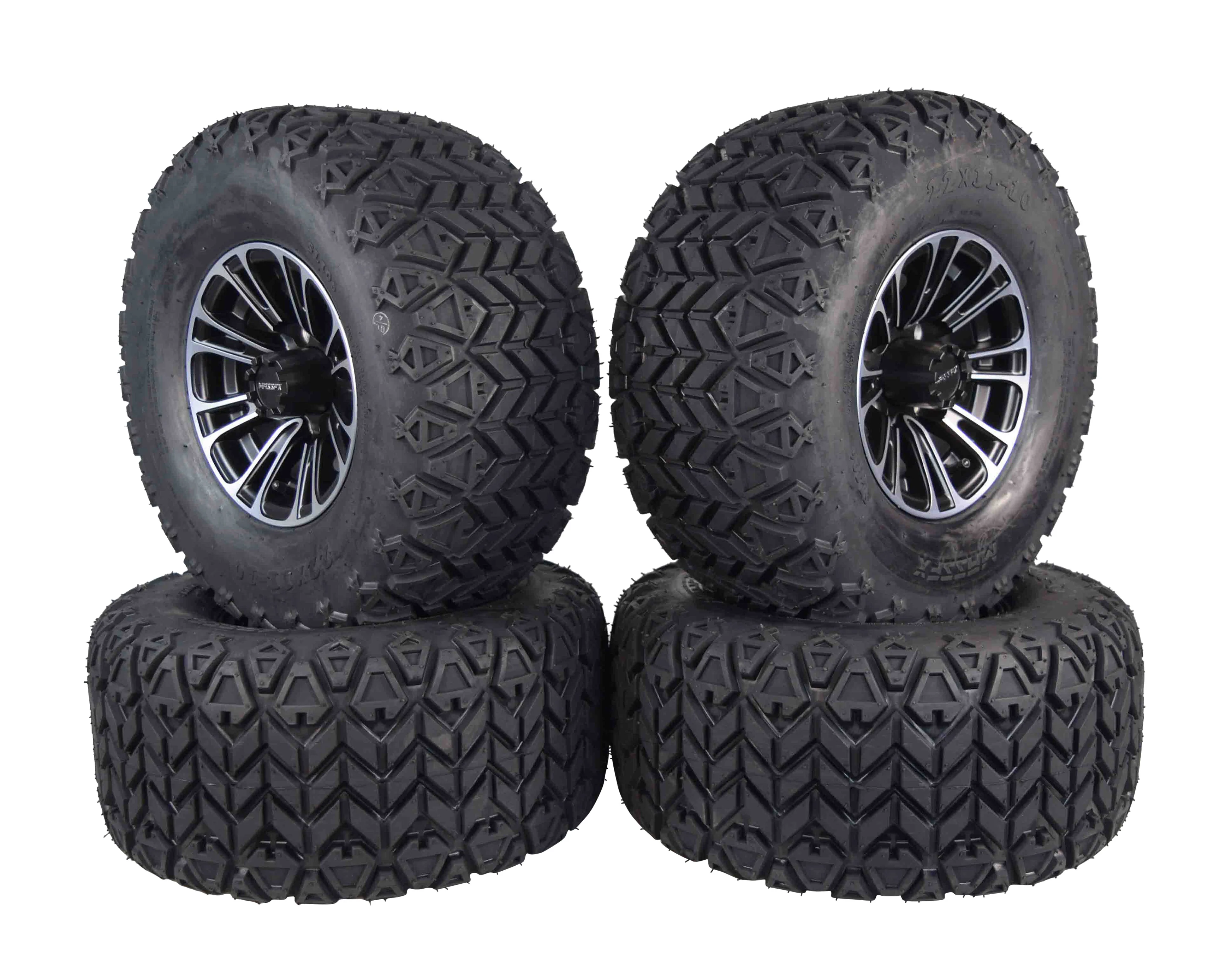 MASSFX QUAKE Golf Cart Black Wheel 22x11-10 Tire 10x7 4/101.6 4/4 Rim 4 PACK