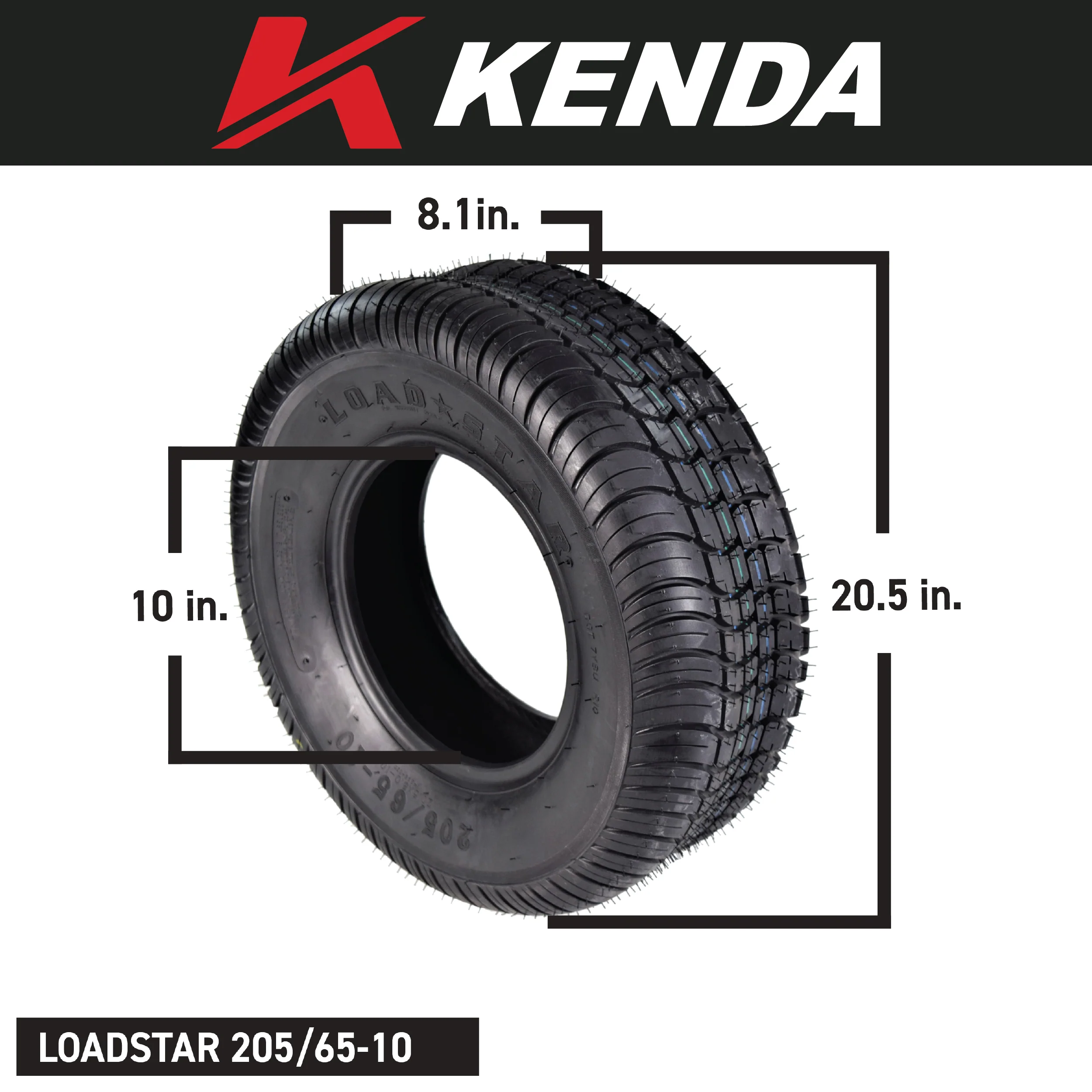Kenda 234A1044 205/65-10 Load Star 4 Ply Tubeless Trailer Tire w Key Chain Bottle Opener