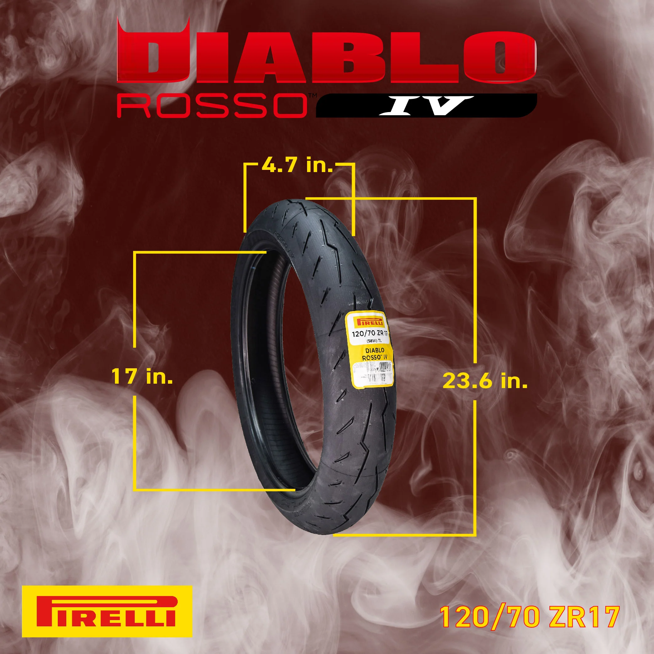 Pirelli Diablo Rosso 4 IV Street Sport 120/70ZR17 Front Motorcycle Tire 120/70-17
