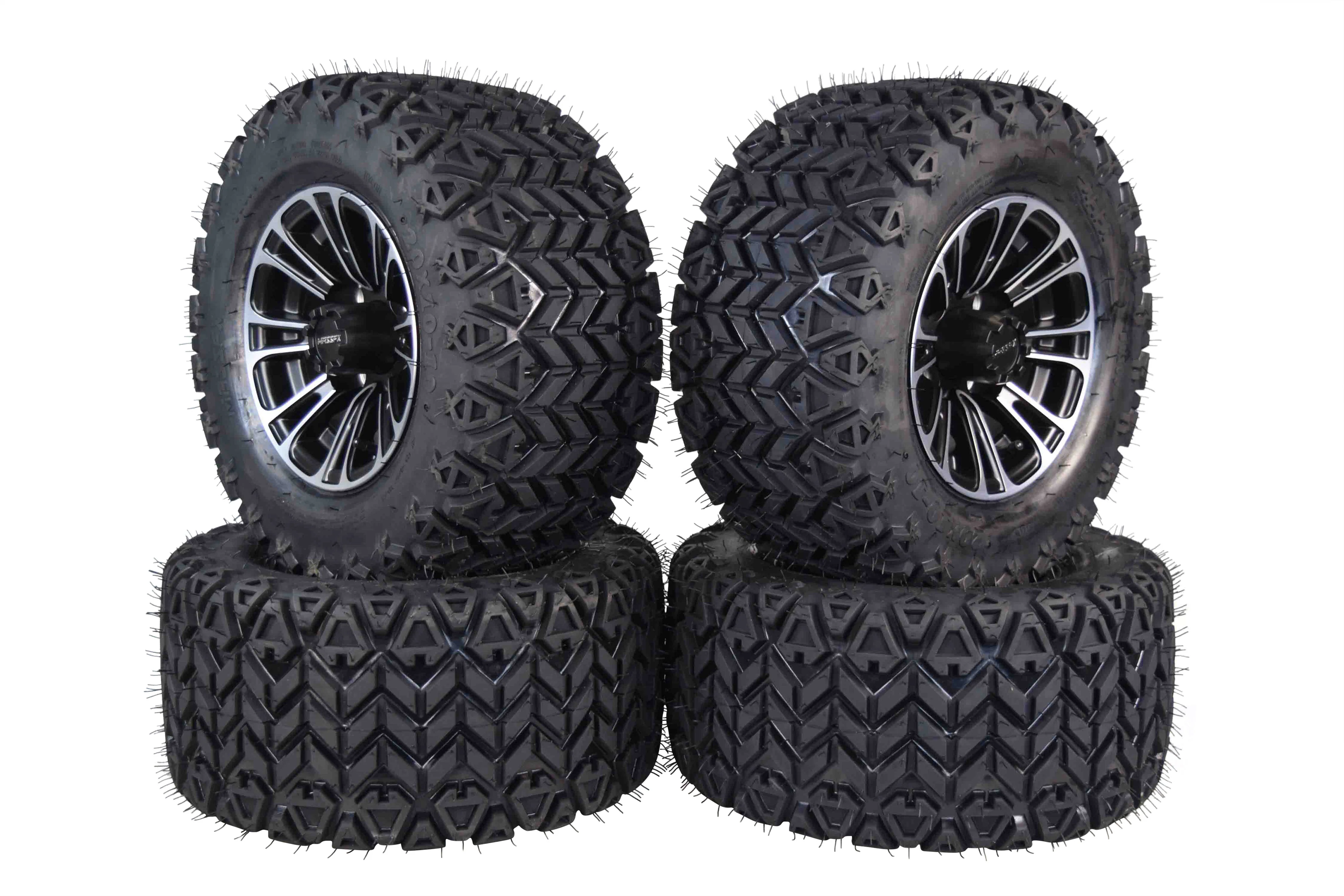 MASSFX QUAKE Golf Cart Black Wheel 20x10-10 Tire 10x7 4/101.6 4/4 Rim 4 PACK