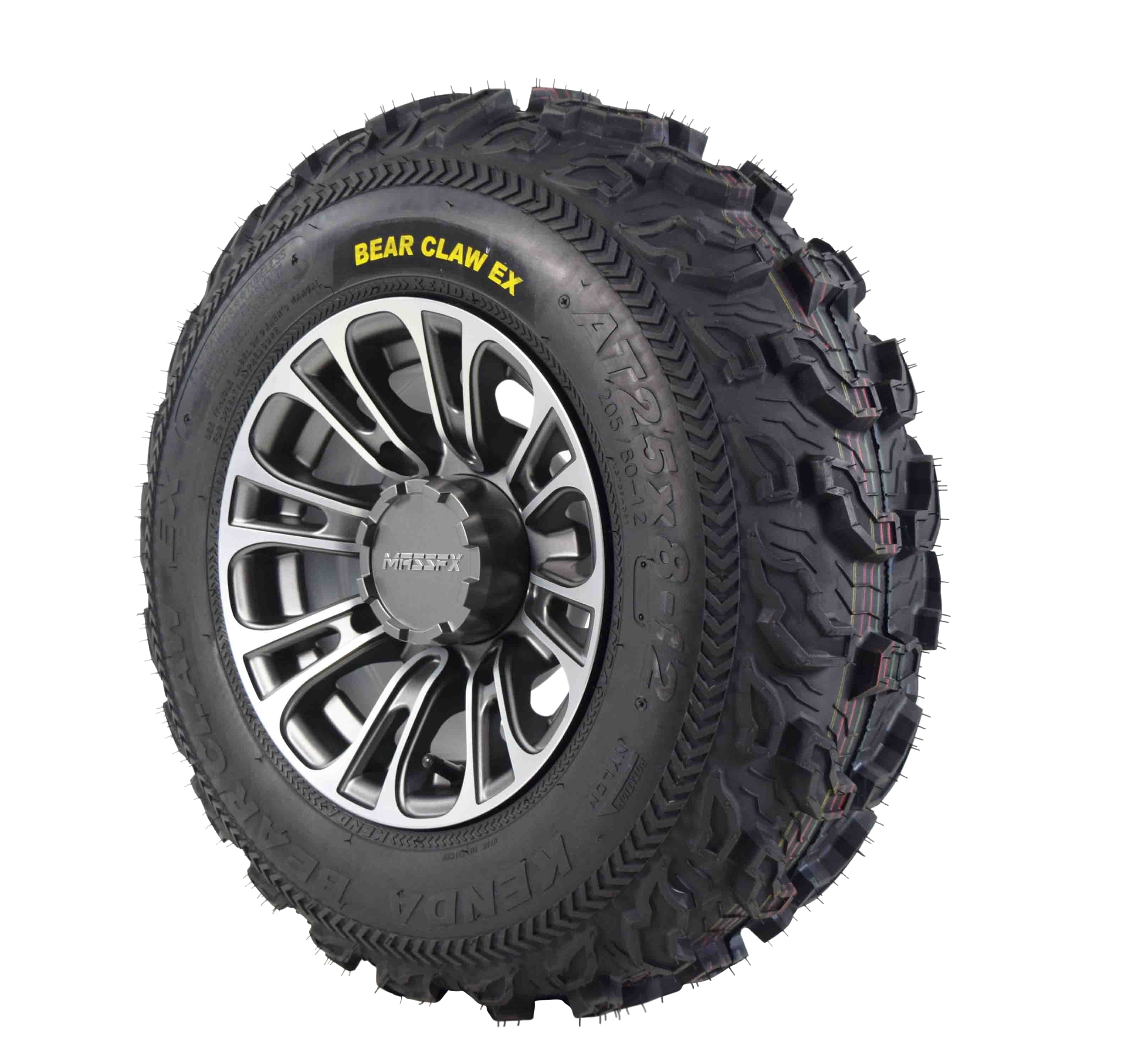 Kenda Bear Claw EX 25x8-12 25x10-12 Gunmetal 12x7 4/156 Rim Wheel & Tire Kit