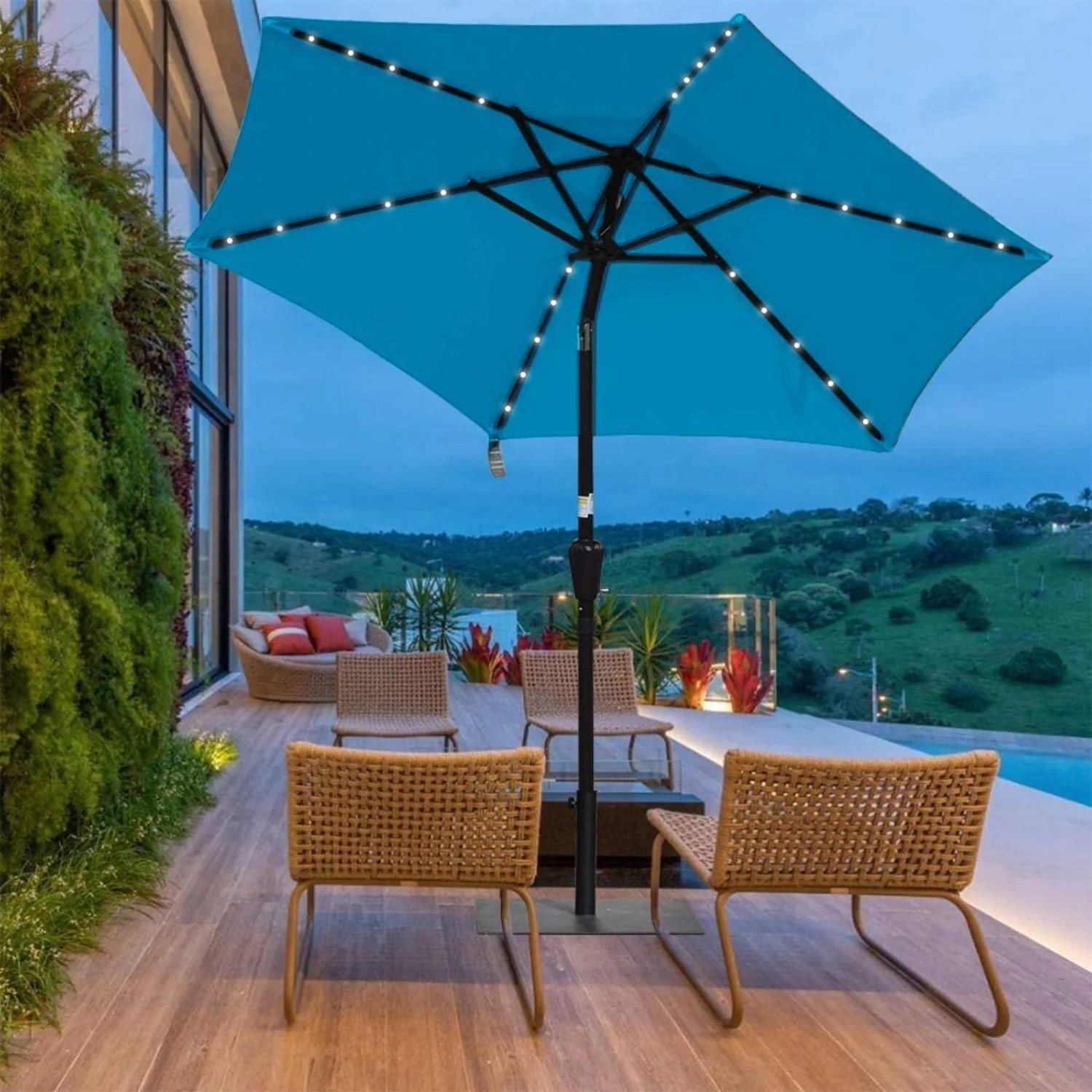 Sundale Outdoor 7.5 Ft Solar Powered 24 LED Lighted Patio Umbrella