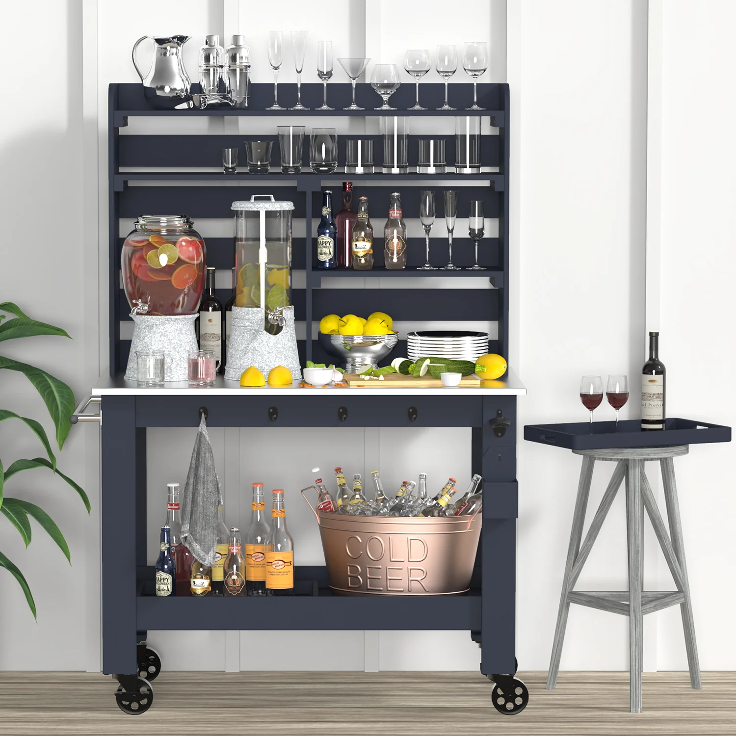 Jumbo Outdoor Solid Wood Patio Furniture Kitchen Island or Bar Cart, Dark Gray, 66.53