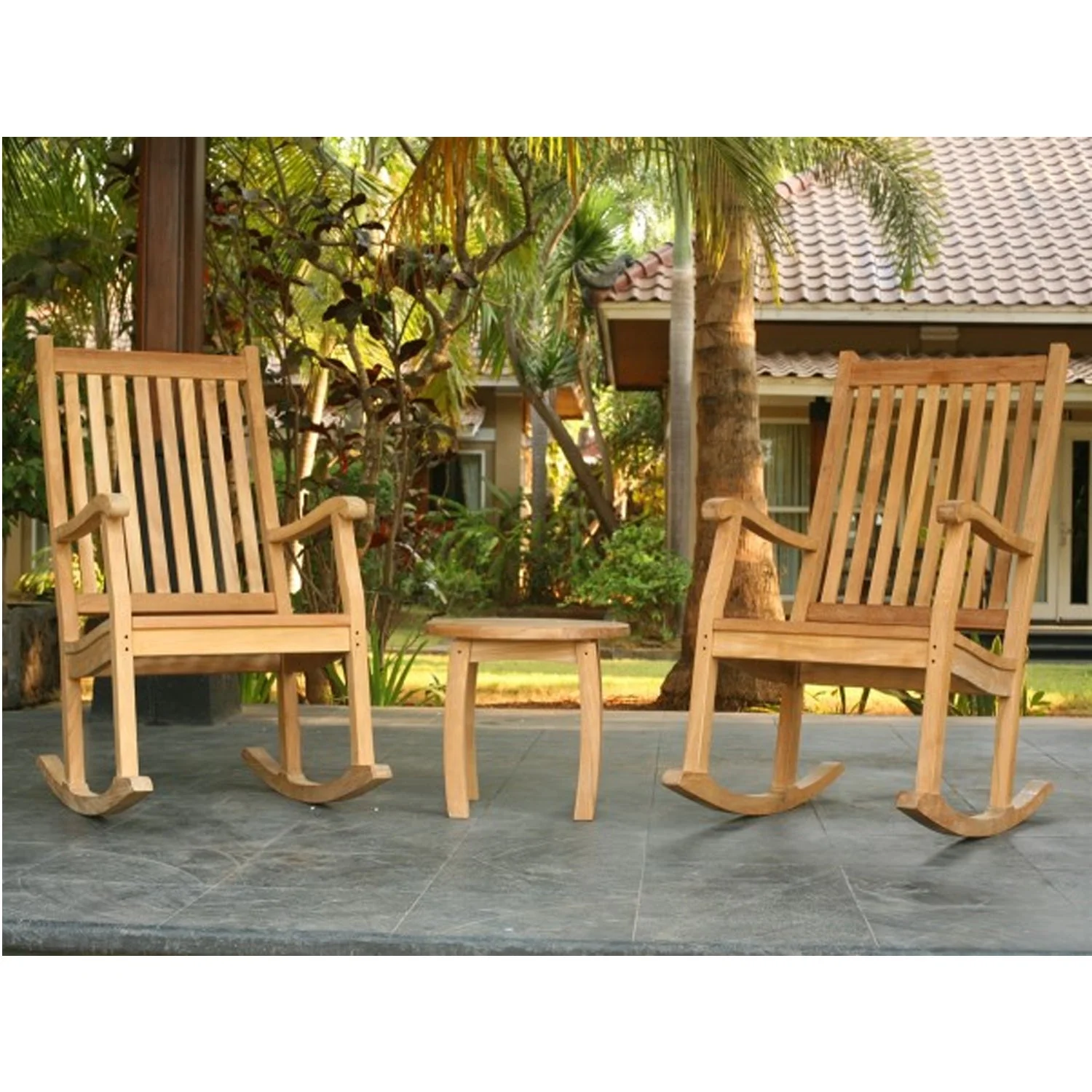Tortuga Outdoor Jakarta 3-Piece Wood Rocking Chair Set