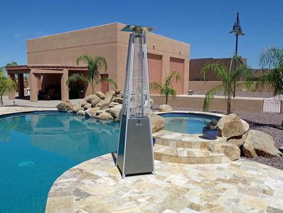 AZ Patio Heaters Hammered Silver Glass Tube Propane Patio Heater - HLDS01-GTCB