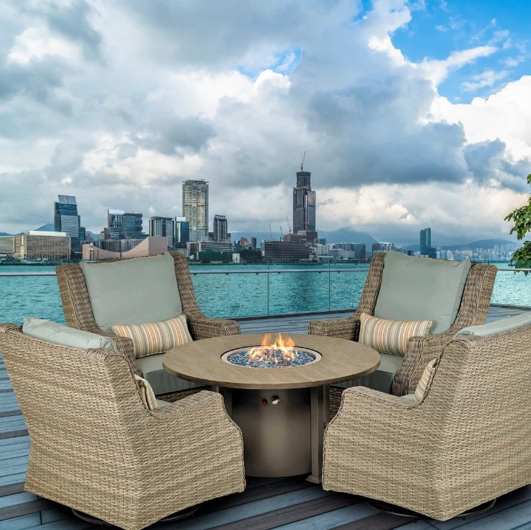 Patio Resort Lifestyles Rome Platinum 48in Round Aged Driftwood Fire Table w/ Burner