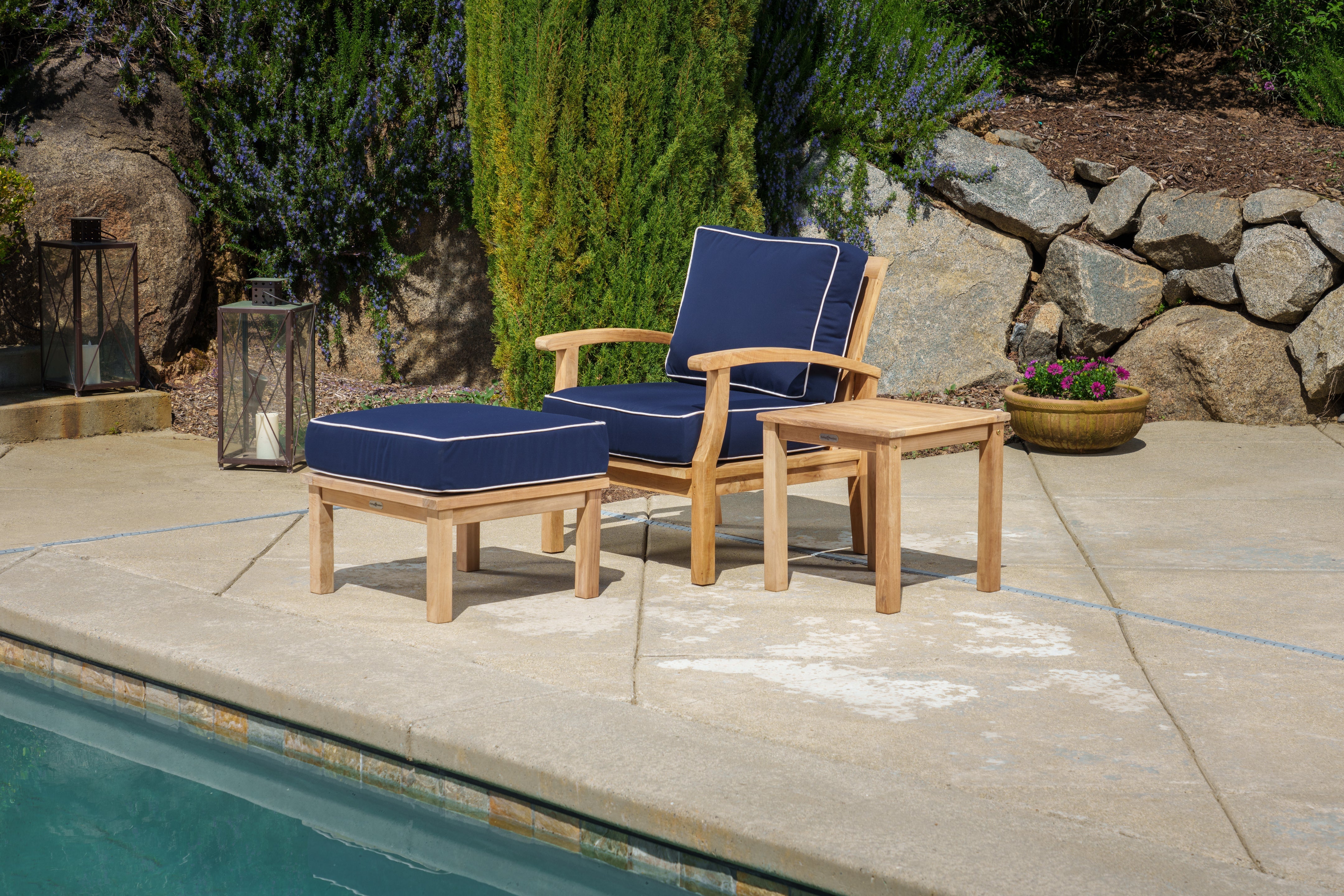 Tortuga Outdoor 3-Piece Indonesian Teak Club Chair Set -  Canvas Natural or Navy