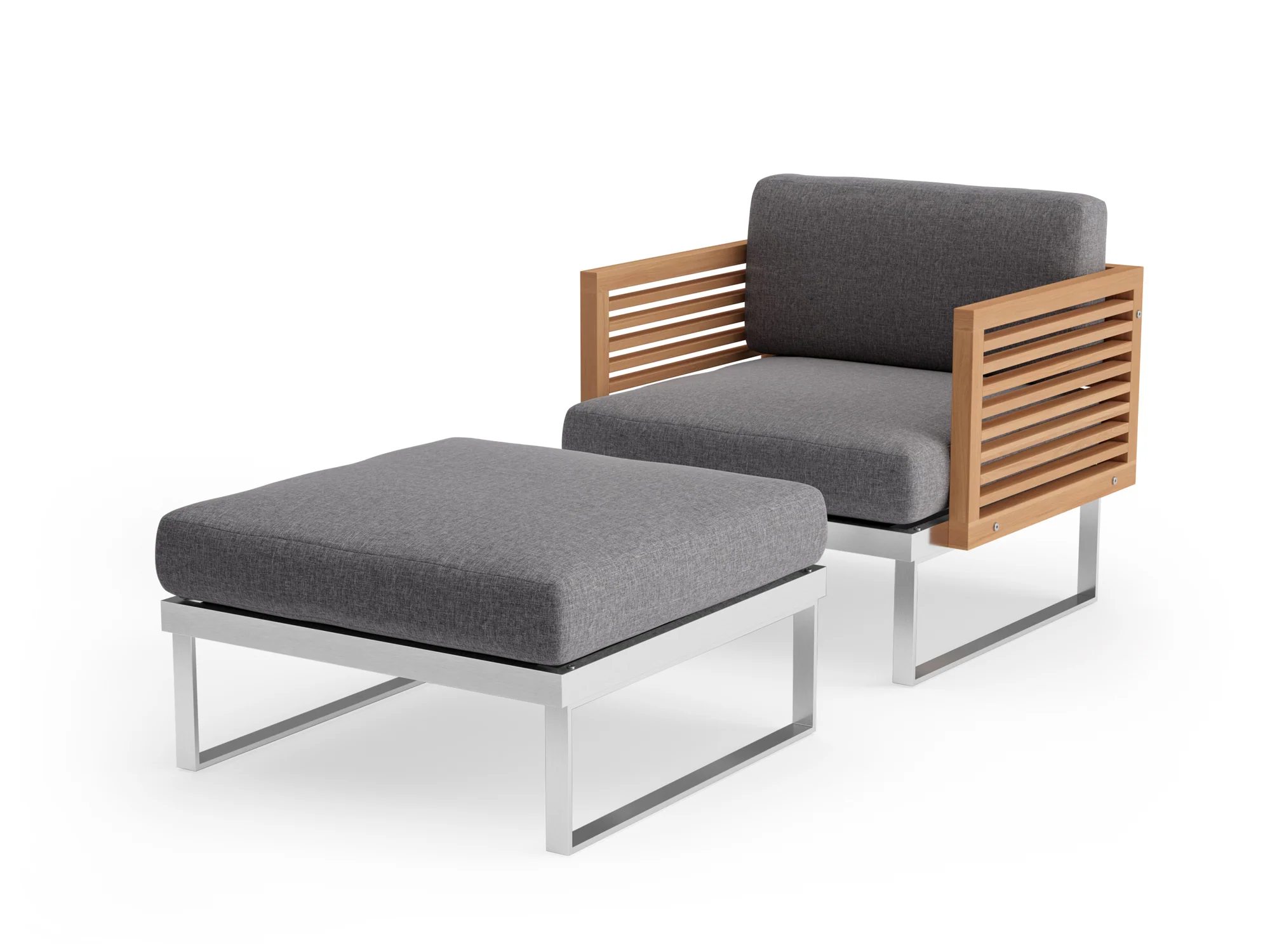 NewAge Monterey Chat Chair with Ottoman - Stainless Steel Teak