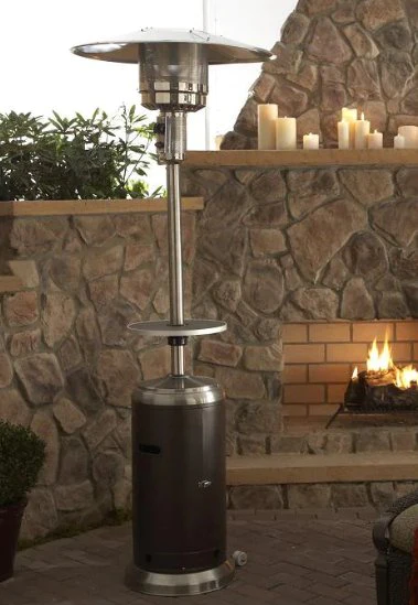 AZ Patio Heaters 41,000 BTU Propane Gas Patio Heater With Table - Stainless Steel And Hammered Bronze - HLDS01-SSHGT