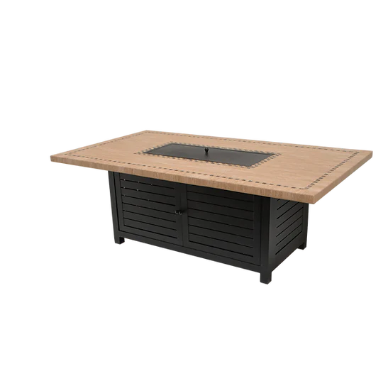 Patio Resort Lifestyles 72 x 40in Venice Series Rectangle Fire Chat Table With Stone Top