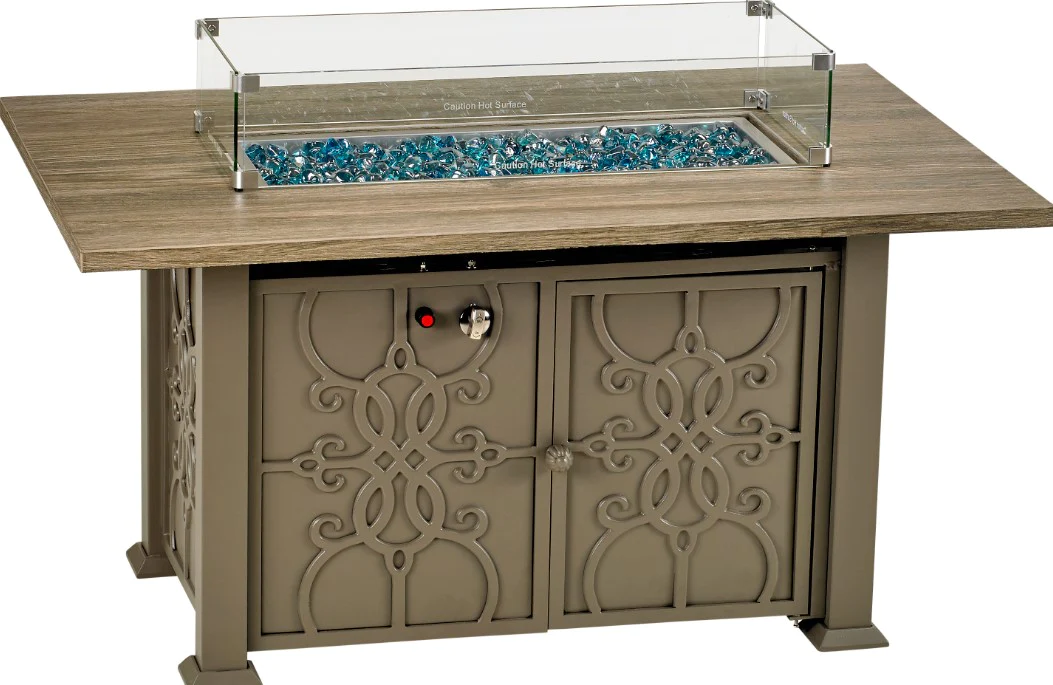 Patio Resort Lifestyles Rome Platinum Aged Driftwood 53 x 35in Fire Table w/ Burner