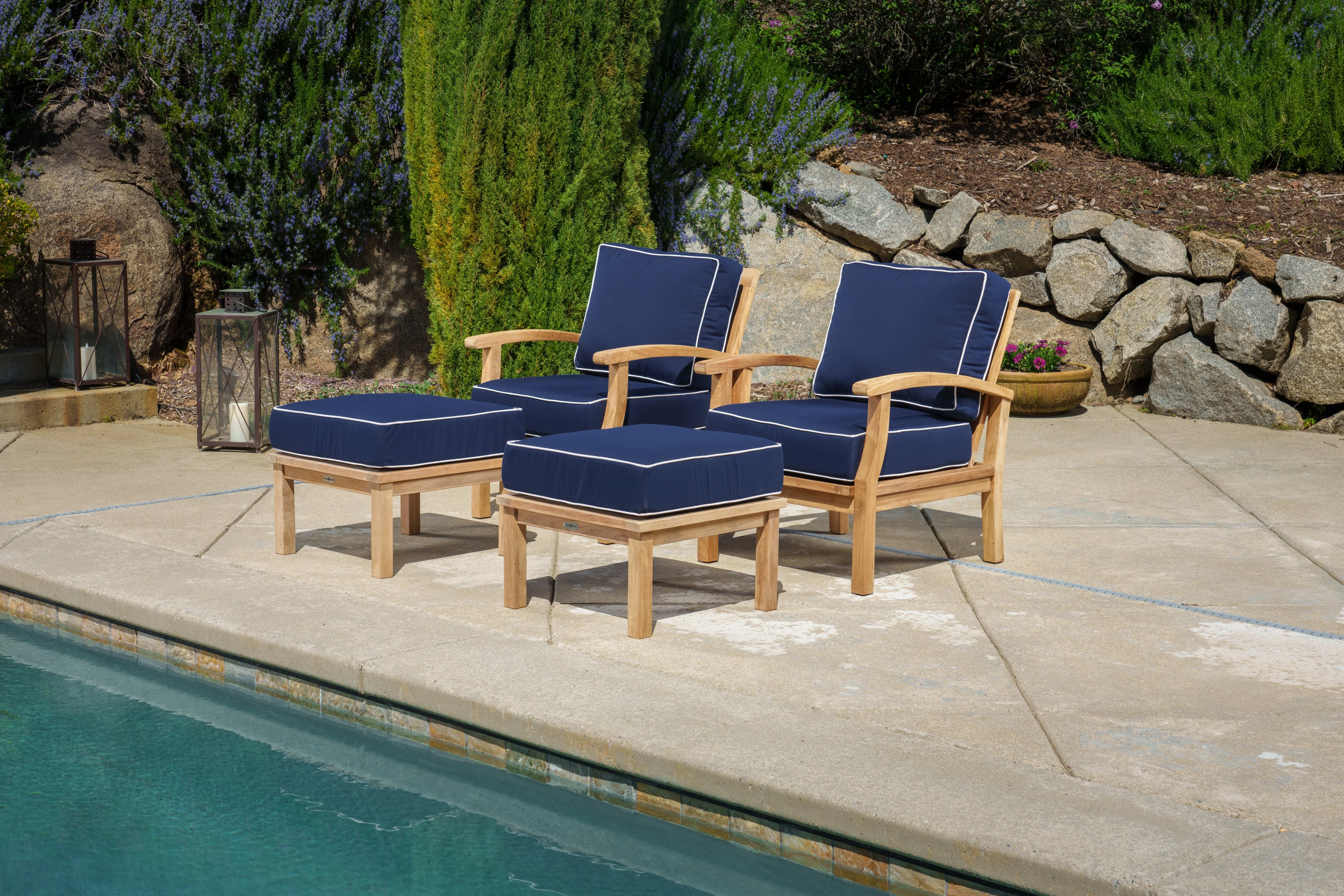 Tortuga Outdoor 4-Piece Indonesian Teak Club Chair Set -  Sunbrella Canvas Natural or Navy