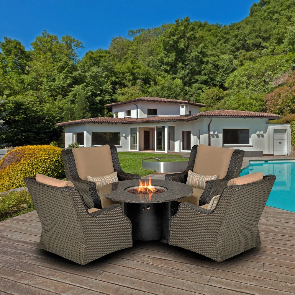 Patio Resort Lifestyles Rome 48in Round Granite Fire Table w/ Burner